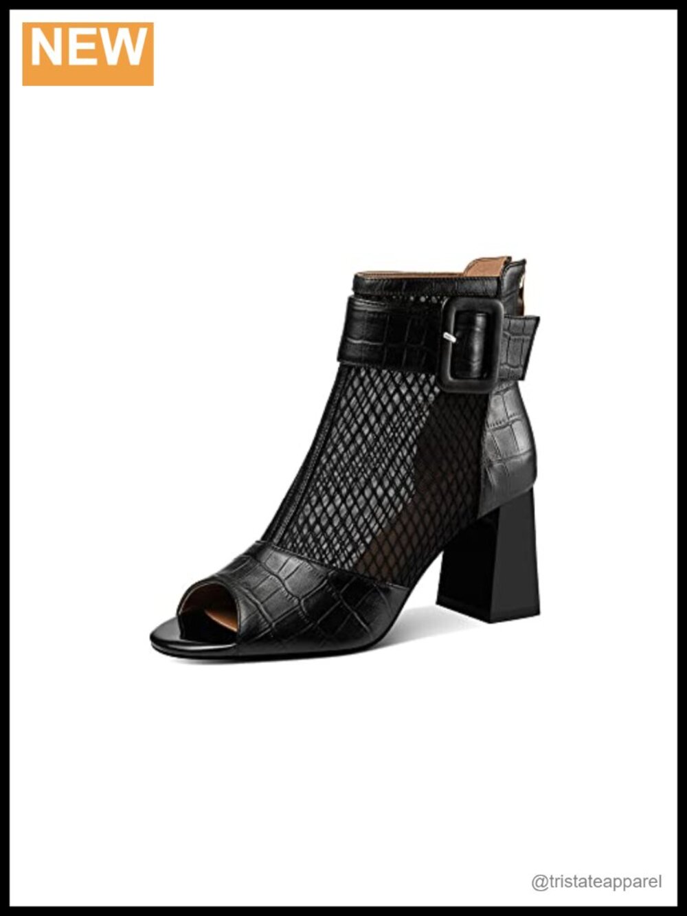 Women's Handmade Peep Toe Ankle Boots Chunky Heel Genuine Leather Zip